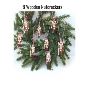 8- Nutcracker Ornaments Mini Tree Wooden Peppermint Thread 2 in